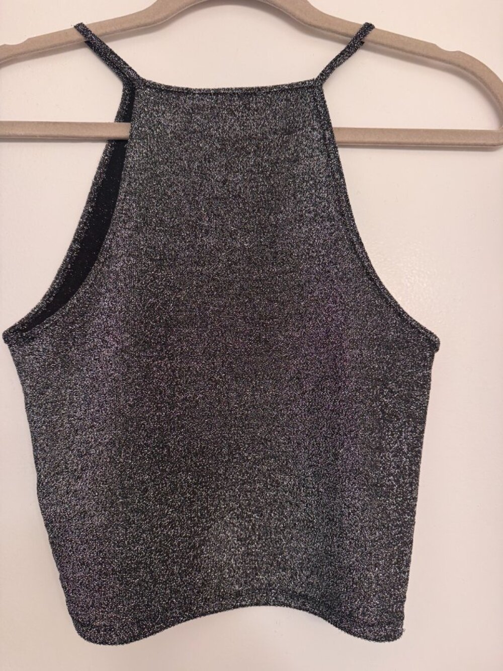 Forever 21 Silver Glitter Knit Cropped Cami Top Crop Black - Picture 7 of 9